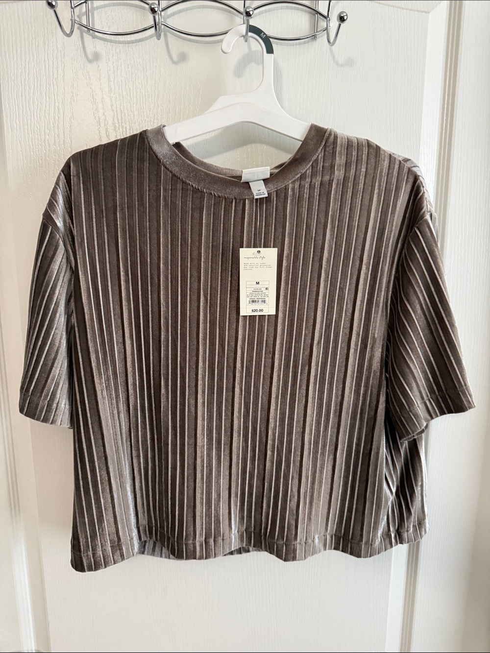 a new day Brown Ribbed Velvet Short Sleeve Top